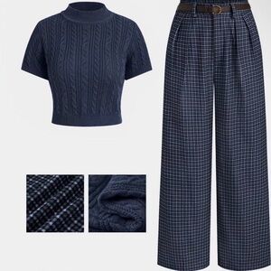 Navy Blue Women's Plaid Pants